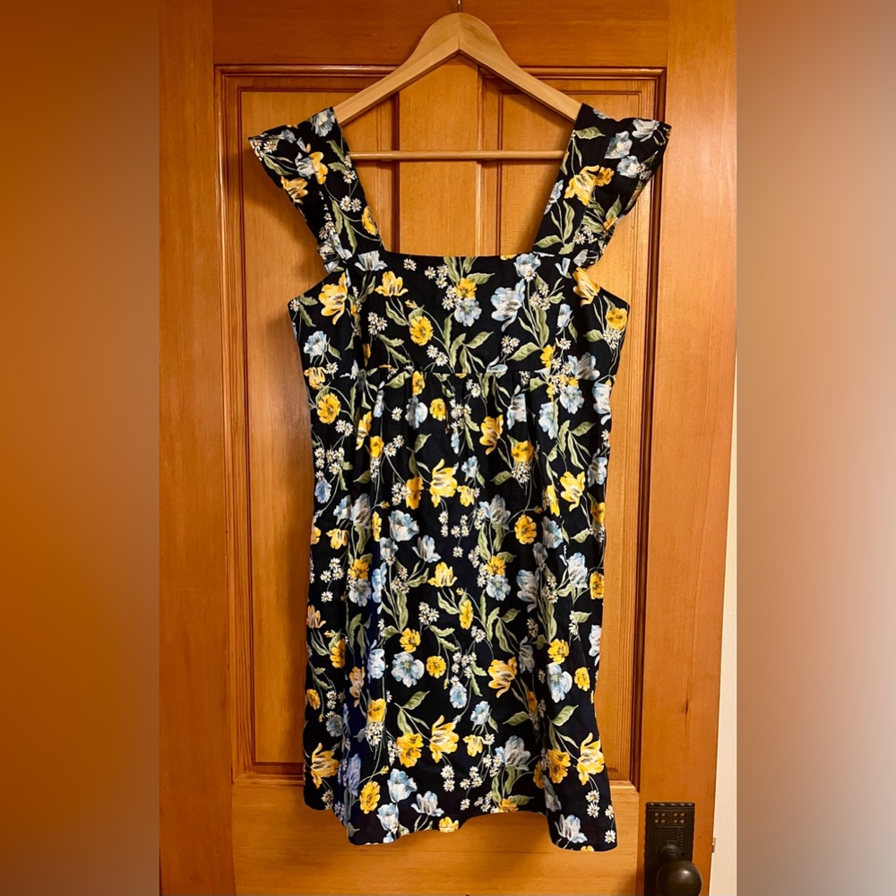 Draper James linen floral dress navy blue sz Med